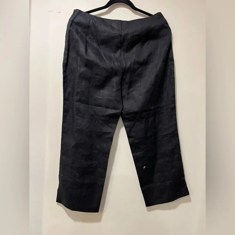 Reformation Petra Low Rise Linen Pedal Pusher Black Women's Cropped Pants-Size 8